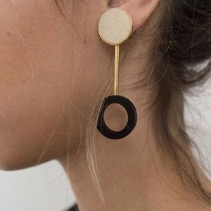 Long Statement earrings, geometric earrings, Dora earrings, gold plated brass