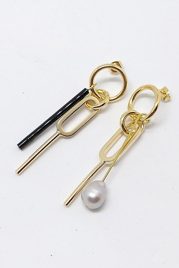 Mismatched Earrings Emily Earrings Pearl Earrings Gold Plated
