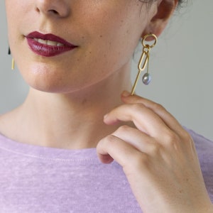 Mismatched earrings, Emily earrings, pearl earrings, gold plated brass image 3