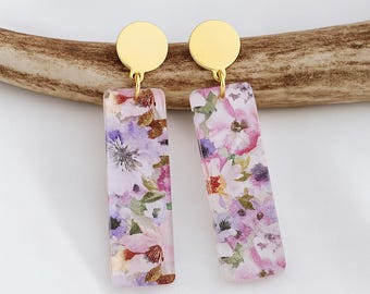 Floral Acrylic Dangle Earrings, Watercolor Botanical Jewelry