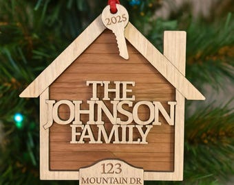 Personalized New House Ornament 2025, Custom Family Name & Address, Wooden Housewarming Gift, First Home Christmas Keepsake, Home Sweet Home