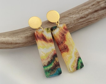Southwest Acrylic Dangle Earrings, Desert Swirl, Gold-Plated Studs