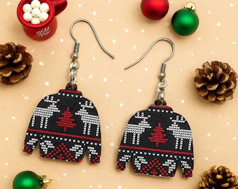 Ugly Sweater Earrings, Holiday Acrylic Earrings, Festive Christmas Jewelry