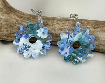 Blueberry Floral Acrylic Earrings, Lightweight Botanical Dangles