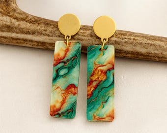 Flame Swirl Acrylic Dangle Earrings, Orange Mint Statement Jewelry
