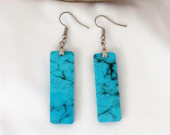 Turquoise Acrylic Dangle Earrings, Southwest Boho Jewelry
