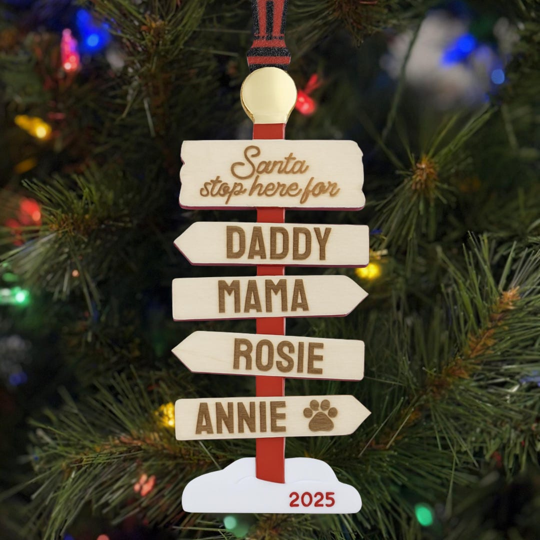 Personalized Santa Stop Here Ornament 2025, Custom Family Name Ornament ...