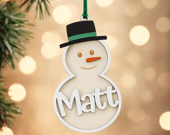 Personalized Snowman Ornament, Custom Name Christmas Ornament, Wooden Snow Couple, Holiday Gift 2025, Male or Female Snowman