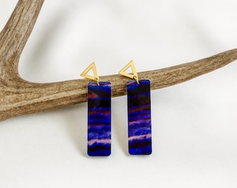 Purple Swirl Acrylic Dangle Earrings, 24K Gold Studs