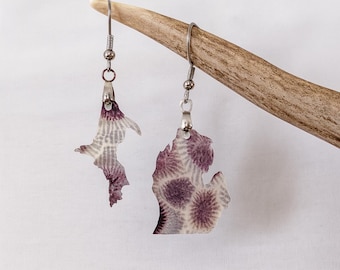 Michigan Acrylic Earrings, Petoskey Stone Pattern, Mitten State Gift