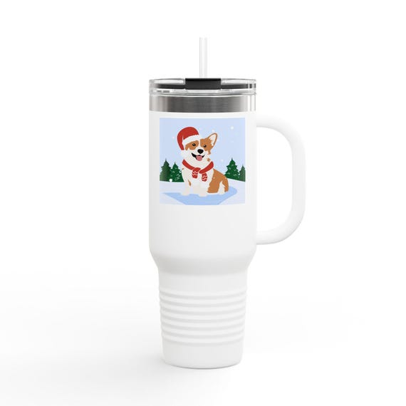 Corgi in Santa Hat Travel Mug | 40oz Insulated Tumbler