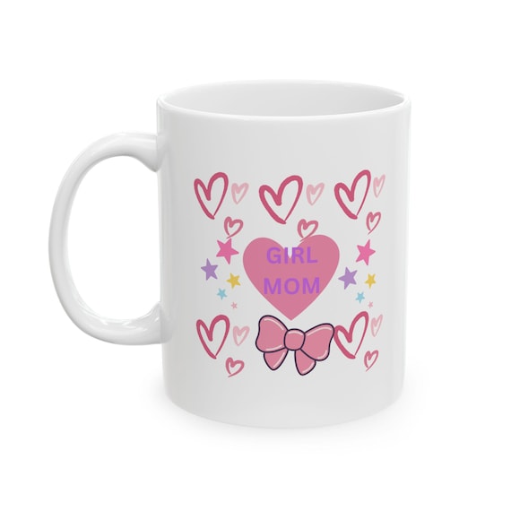 Girl Mom Ceramic Mug – Heart Stars Gift