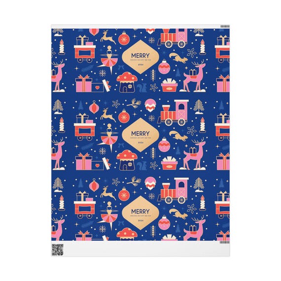 Merry Holiday Pattern Wrapping Paper | Reindeer, Gifts, Ornaments