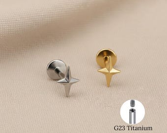 Titanium Star-labret, 16G helix-kraakbeenpiercing