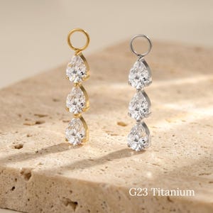 Titanium Pear Drop CZ Charm, Teardrop Dangle Pendant for Huggie Hoop Helix Earlobe Piercing