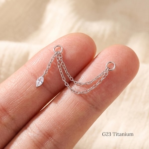 Titan Marquise Dubbelkedja Örhänge, Elegant Droppkoppling för Helix Brosk Hoop Clicker Smycken
