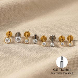 G23 Titanium Labret Stud with CZ, Internally Threaded Lip, Ear, Nose Piercing