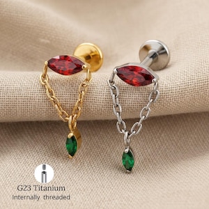 Titan 16G Marquise Dubbel CZ Kedjehänge – Platt Baksida Brosk & Helix Piercingörhänge