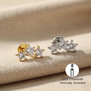 チタン16Gトリプルスタークラスター軟骨ピアス、フラットバックラブレットスタッド、トラガスヘリックスコンクピアスジュエリー