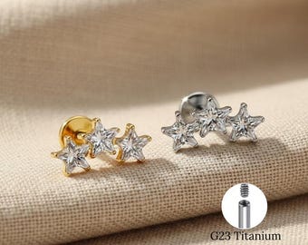 Orecchino A Stelle Per Cartilagine, Piercing In Acciaio Chirurgico 2mmx6mm - 6