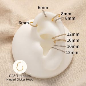 Aro de titanio de grado 23 de 16 g con circonita cúbica semicircular: con bisagra, para piercing de nariz, cartílago, daith y torre (6-12 mm)