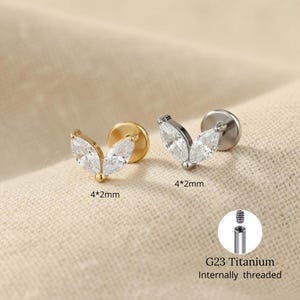 Piercing labret de titanio 16G con circonita cúbica doble marquesa, pendiente de cartílago con circonita cúbica en forma de corazón, piercing para hélix, trago y concha