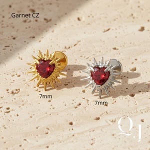 Titanium 16G Heart Flat Back Labret Stud, Heart Cartilage Earring, Helix Tragus Piercing Jewelry
