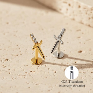 Titanium 16G zirkonia-zwaard met platte achterkant, kleine ponykraakbeenoorbel, helix tragus lippiercingsieraden