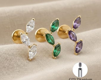 16G Titanium Marquise CZ Cluster Labret: Helix, Tragus Earring