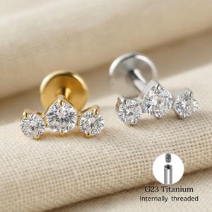 Titan 16G Triple CZ Cluster Knorpelohrring, Mini CZ Labret Bolzen, Tragus Helix Medusa flache Rückseite Piercing Schmuck