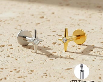 Labret de titanio G23 con forma de estrella, pendiente de hélice con rosca interna, joyería para piercing de concha