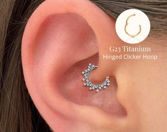 Titanium Sunburst CZ Clicker, 16G Daith Septum Ring
