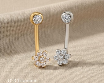 Piercing a fiore in titanio 14G con zirconi cubici, VCH, bilanciere a L Christina Body Piercing Jewelry