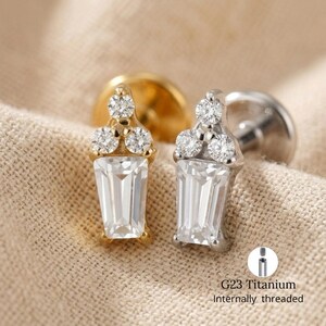 Titan 16G Mini Baguette & Rund CZ Örnstift, Elegant Brosk Helix Tragus Näspiercing Smycke