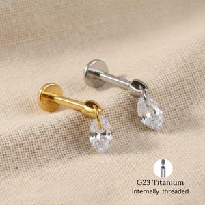 Titanium 16G Floating Marquise CZ Dangle Charm – Flat Back Lip, Tragus, Cartilage & Helix Stud Piercing