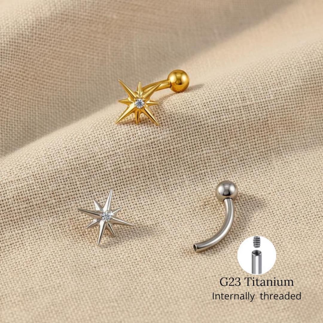 Star Rook Piercing Titanium 16G CZ North Star Rook Earring, Curved Barbell for Eyebrow ...