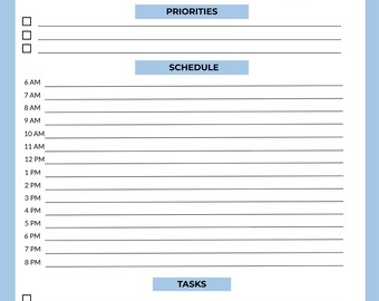Minimalistischer Tagesplaner Printable: Prioritäten, Ablauf, Aufgaben (PDF)