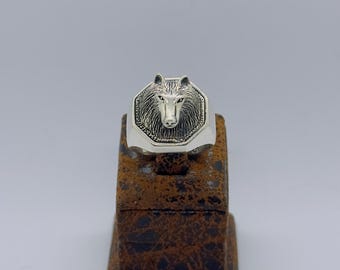 Sterling Silver Wolf Head Ring, Gift for Men, Fathers Day Gift