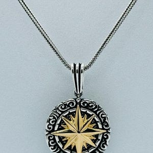 925 Sterling Silver Compass Necklace, Gold Star Pendant for Men