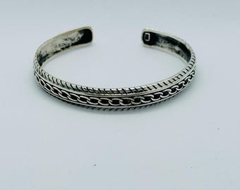 Handmade Sterling Silver Chain Cuff Bracelet for Men,Fathers Day Gift