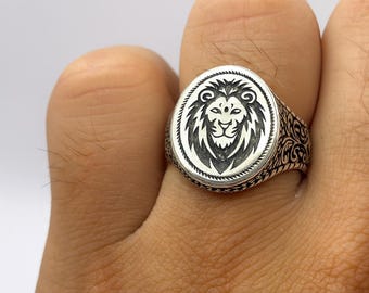 Anello da uomo con testa di leone, in argento Sterling 925