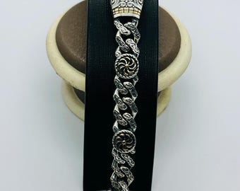 Handmade Byzantine 925 Sterling Silver Bracelet, Gold Accents