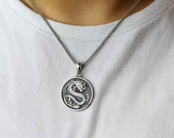Dragon Necklace, Sterling Silver Dragon Pendant,Fathers Day Gift, 925