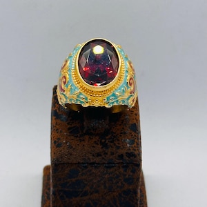 Father’s Day Gift for Dad, Ruby Stone Ottoman Ring, Handmade Gold Men’s Ring, Vintage Turkish Jewelry, Statement Ring Gift for Him