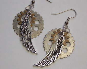 Ange Mecanique Earrings - Steampunk, Industrial, Wings
