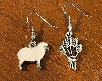 Last Pair Sheep for Wheat Earrings - Surgical Steel, Catan, Yule, Harvest, Christmas, Holiday, Stocking Stuffer, Settlers, Game Night