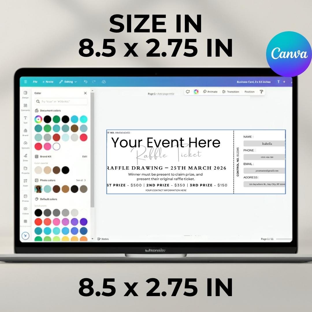 Editable Raffle Ticket Template Canva Event Fundraiser Drawing Ticket ...