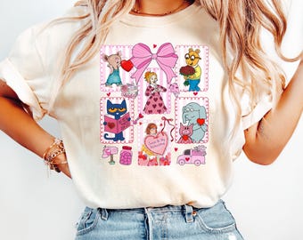 Teacher Valentine Shirt, Book Lover Valentines Tee, Kids Lit Character Sweatshirt, 90s Nostalgia Crewneck, Cute Teacher Gift