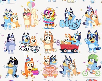 Bluey Dog Family Birthday Clipart Bundle (SVG PNG)
