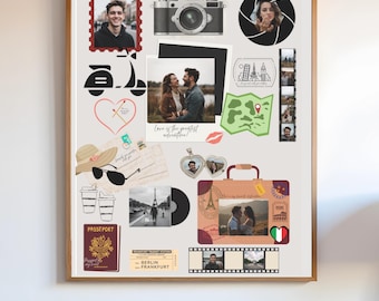 Travel Photo Collage Canva Template - Editable Couple Poster, Romantic Travel Memories Gift, Printable Europe Adventure Wall Art